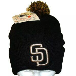 San Diego Padres Mens 90s Vintage Black Beanie Pom Winter Cuffed hat New Tags